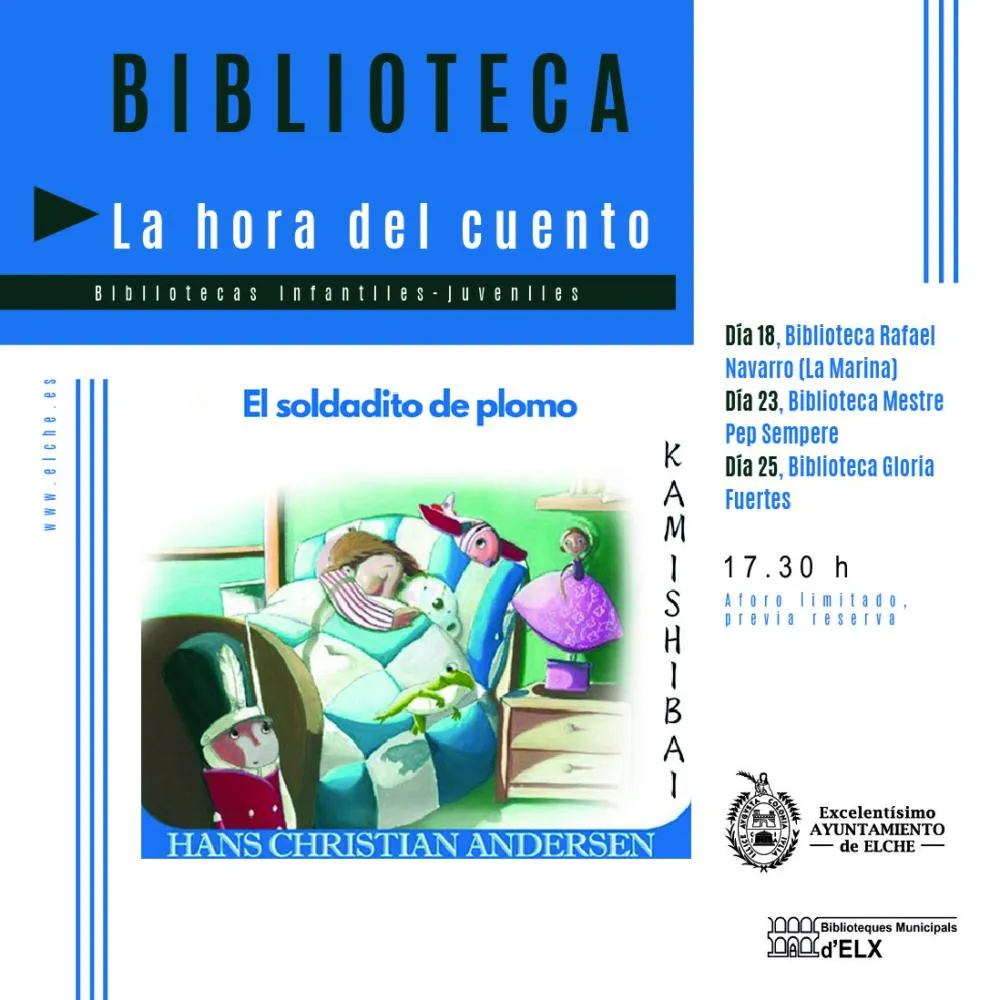 "El soldadito de plomo" de Hans Christian Andersen. La hora del cuento del mes de abril en la biblioteca Rafael Navarro de La Marina