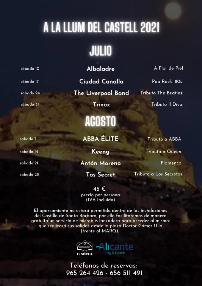 A la Llum del Castell. Cenas con espectáculo en Alicante - "Verano Mágico Alicante"