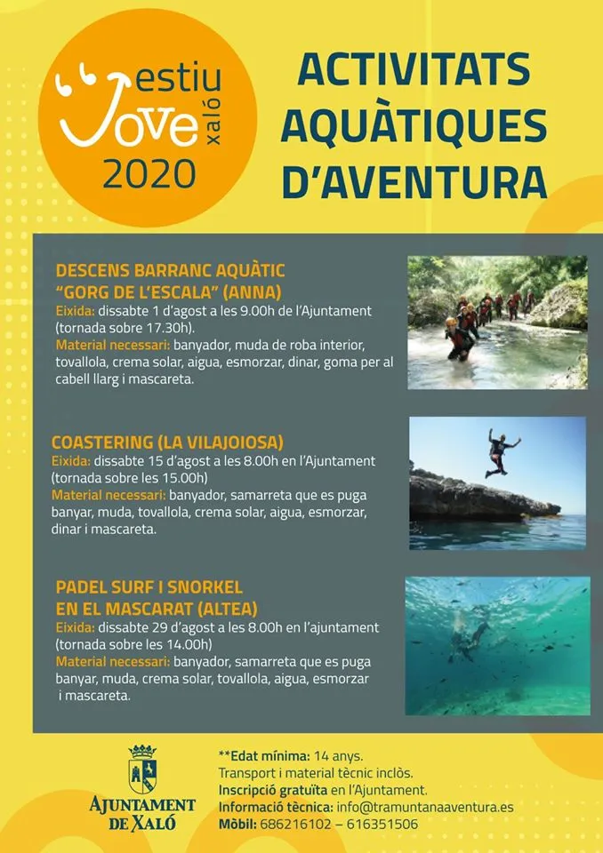 Actividades acuáticas de aventura en Jalón 2020