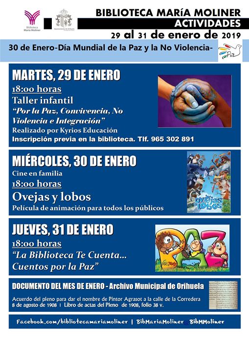 Actividades Biblioteca Pública Municipal María Moliner 29 al 31 enero 2019