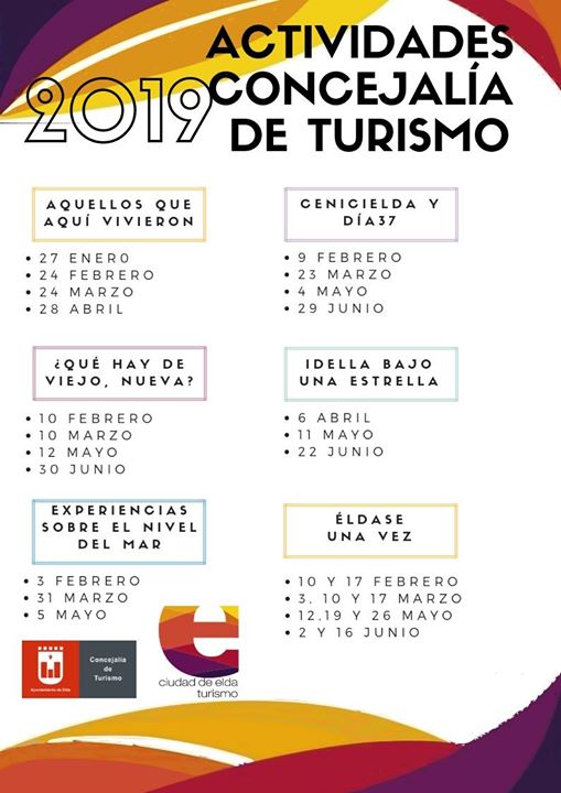 Actividades concejalía de Turismo de Elda hasta Junio de 2019