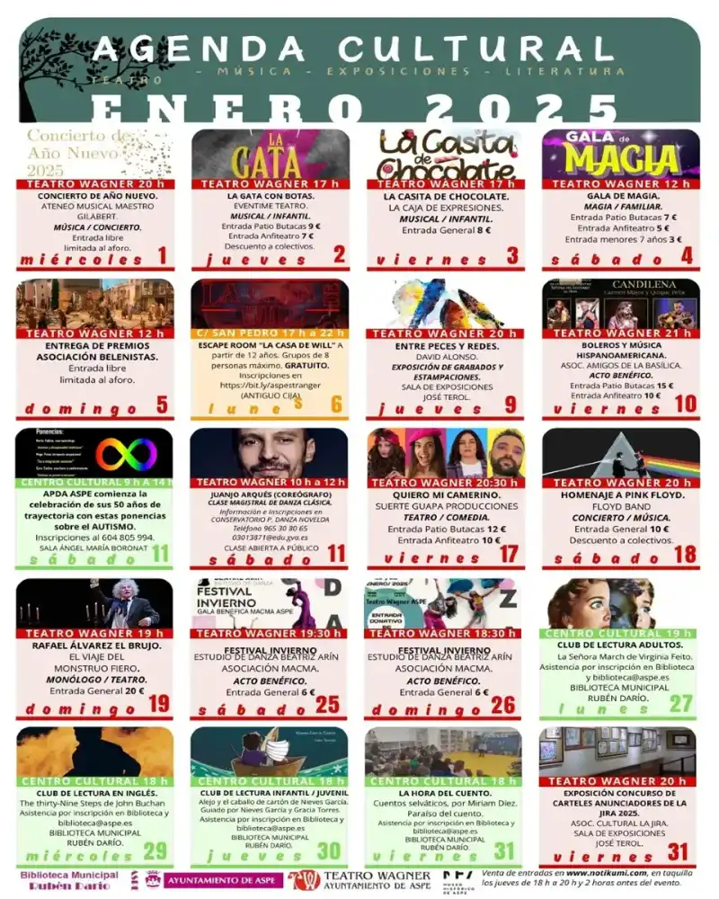 Actividades culturales Aspe Enero 2025