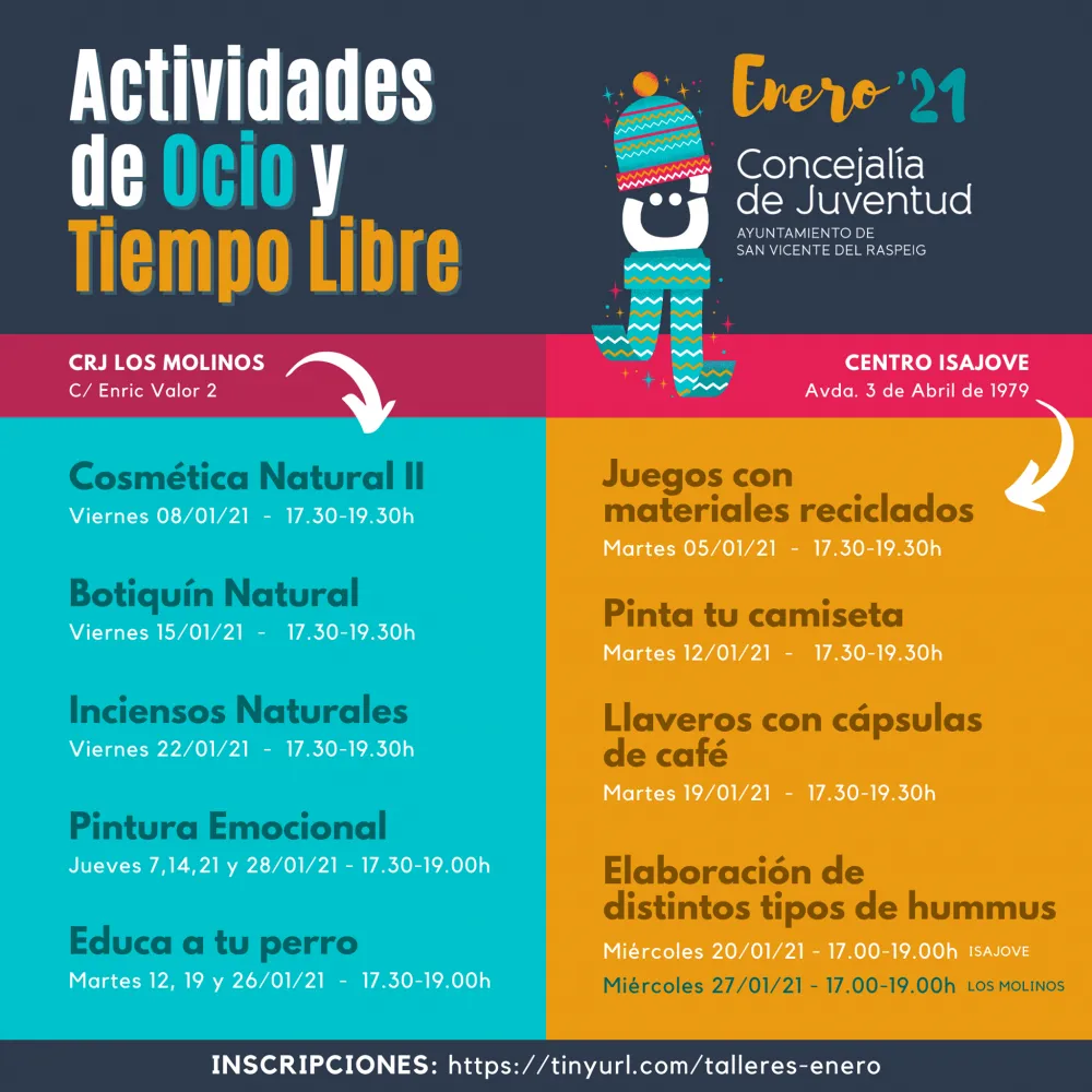 Actividades de Ocio y Tiempo Libre en San Vicente del Raspeig - Enero 2021