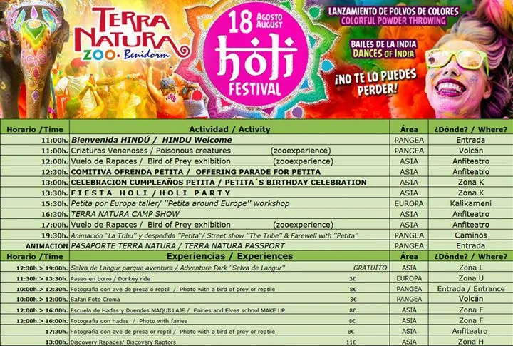 Actividades el Holi Festival en Terra Natura Zoo