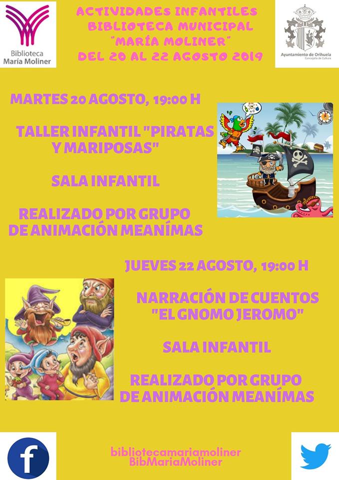 Actividades Infantiles Biblioteca Pública Municipal María Moliner del 20 al 22 de agosto