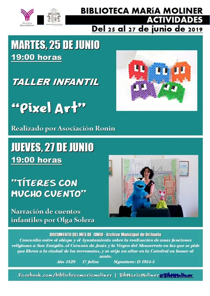 Actividades infantiles del 25 al 27 de junio Biblioteca Pública Municipal María Moliner Cultura Orihuela