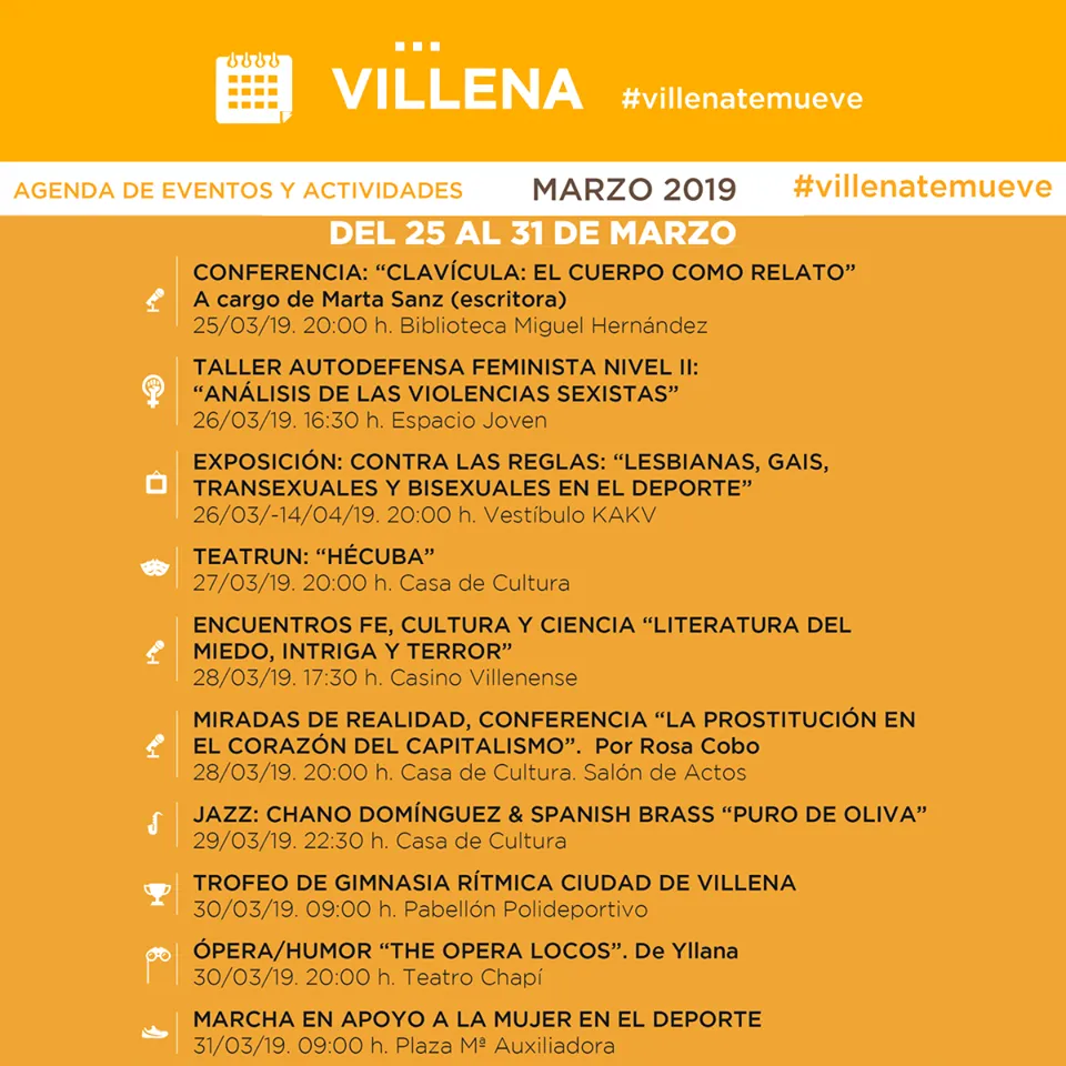 Agenda de eventos y actividades en Villena del 25 al 31 de Marzo