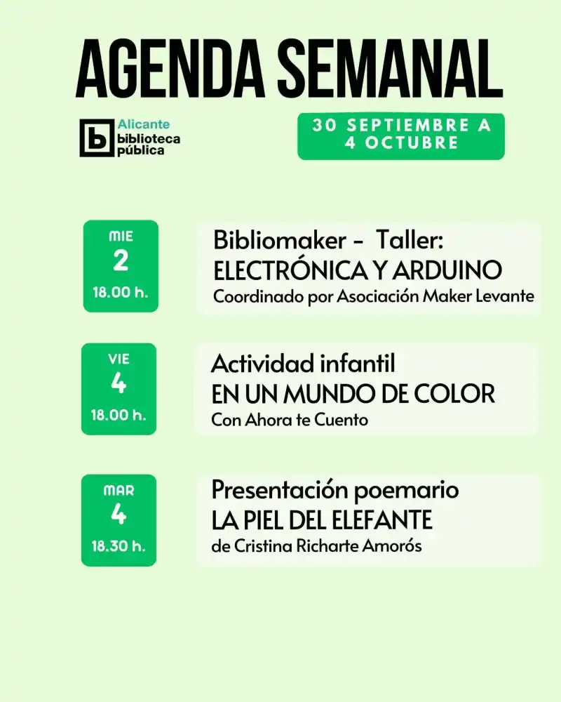 Agenda Semanal Biblioteca Pública Azorín de Alicante - 30 sep-4 oct 2024