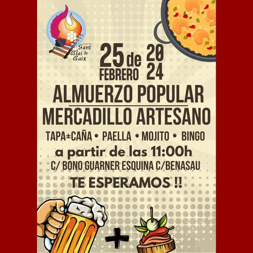 Almuerzo Popular y Mercadillo Artesano Foguera Sant Blai de Baix