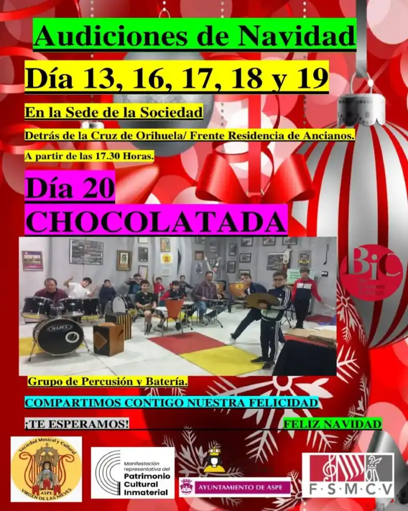 Audiciones de Navidad y Chocolatada Sociedad Musical Virgen de las Nieves