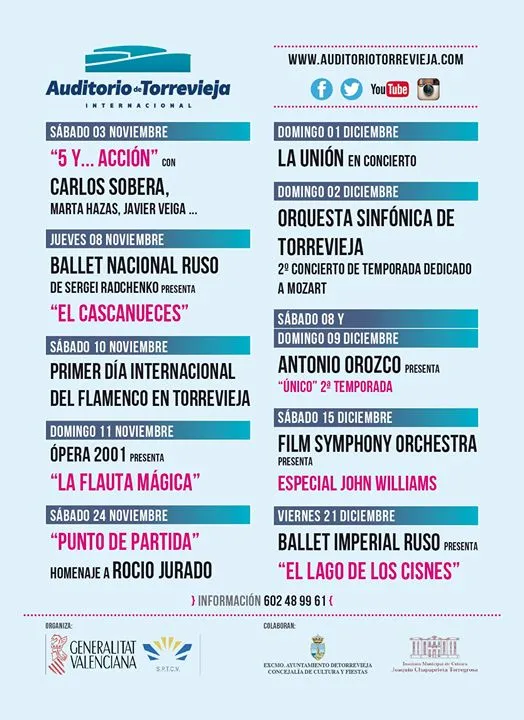 Auditorio de Torrevieja - Programación para noviembre y diciembre 2018