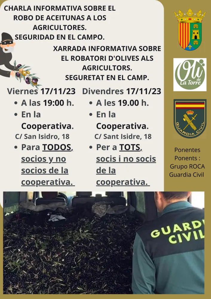 Charla informativa sobre el robo de aceitunas a los agricultores. Seguridad en el campo.