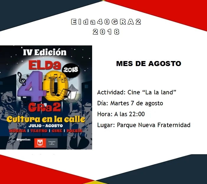 Cine de verano: La La Land en Elda - Elda 40 gra2 2018