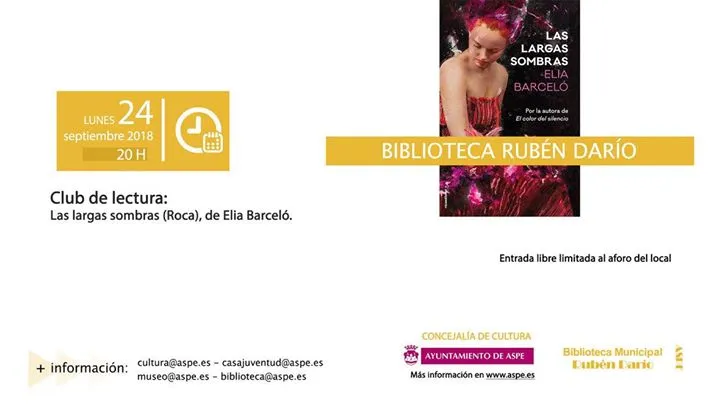 Club de lectura: Las largas sombras (Roca) de Elia Barceló en Aspe