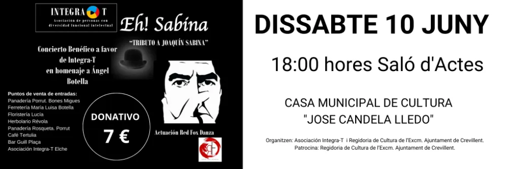 Concierto Benéfico Tributo a Sabina a Favor de Integra-t en Homenaje a ángel Botella