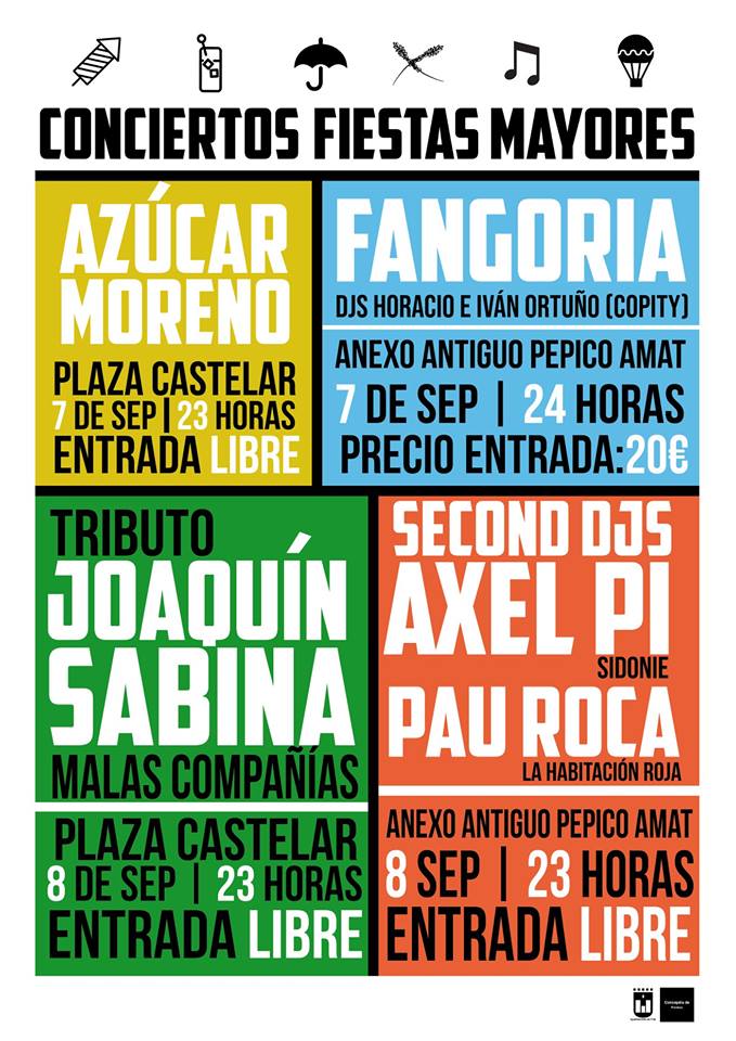 Concierto de Azúcar Moreno gratis, Fangoria, Tributo a Joaquín Sabina... Conciertos Fiestas Mayores de Elda 2019