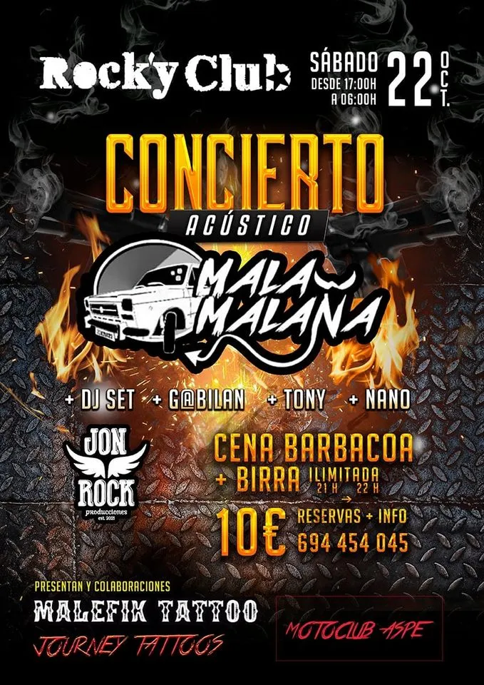 Concierto Malamalaña y dj Set Jonrock
