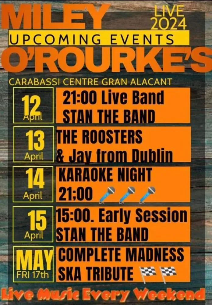 Conciertos Abril Miley O'Rourkes Irish Bar