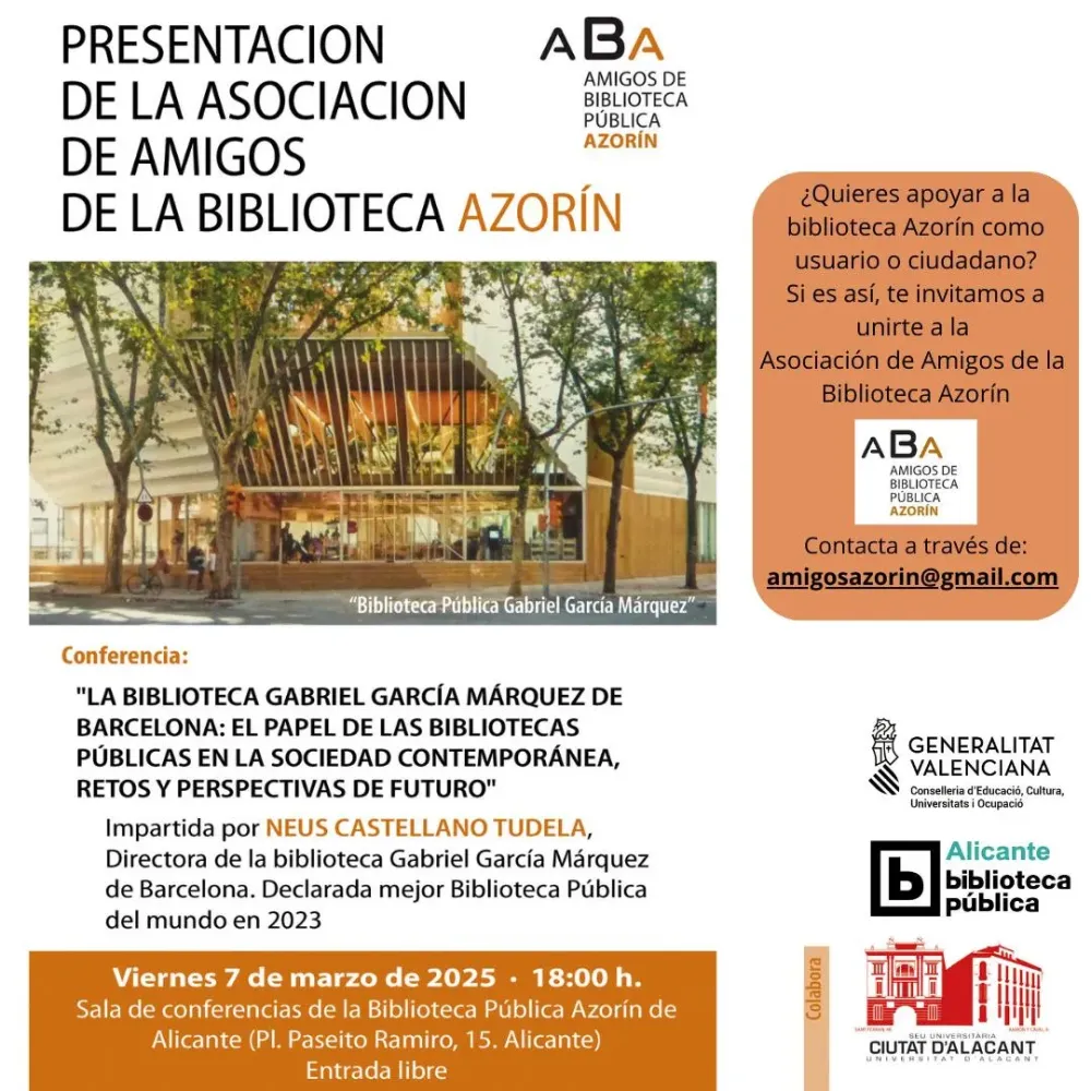 Conferencia "El papel de las bibliotecas públicas en la sociedad contemporánea. Retos y perspectivas de futuro" a cargo de Neus Castellano Tudela