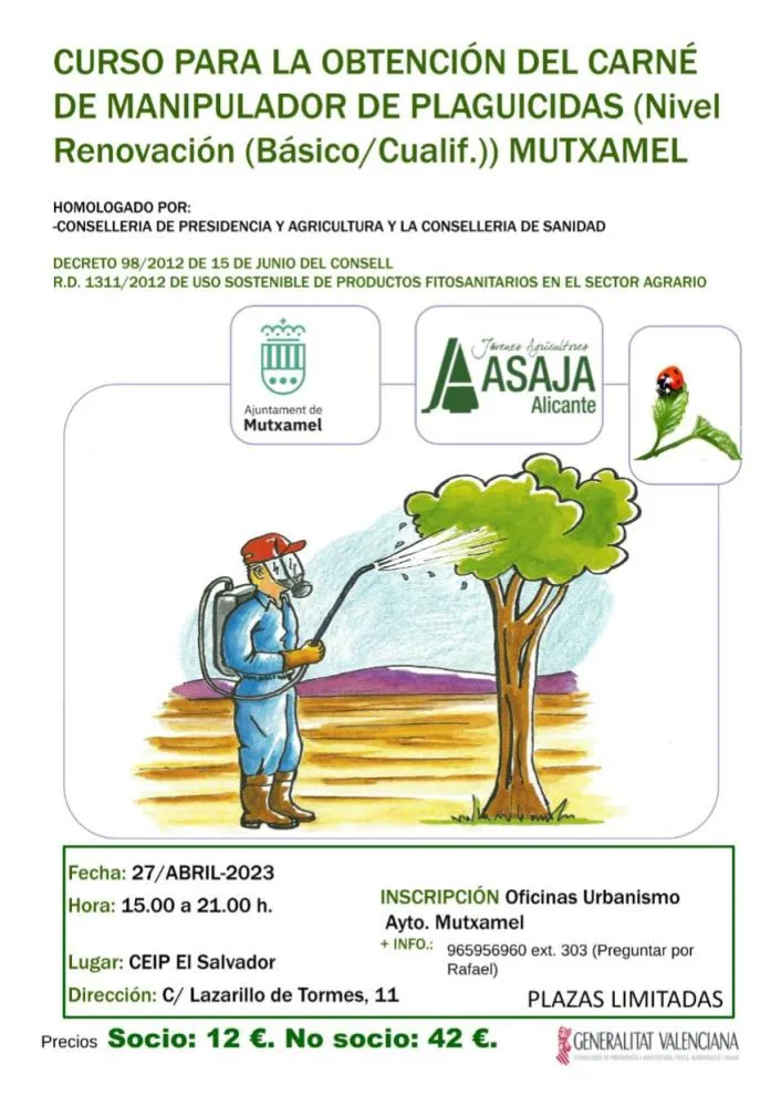 Curso para la obtención del carné de manipulador de plaguicidas (Nivel Renovación (Básico/Cualif.)) Mutxamel