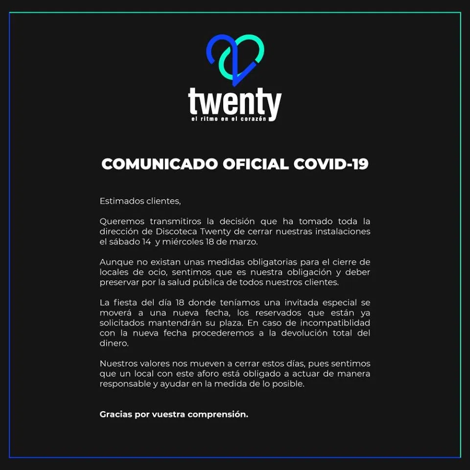 Discoteca Twenty de Novelda cierra por Coronavirus