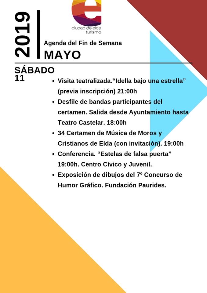 Elda - Agenda Eventos Fin de Semana - Sábado 11 mayo 2019