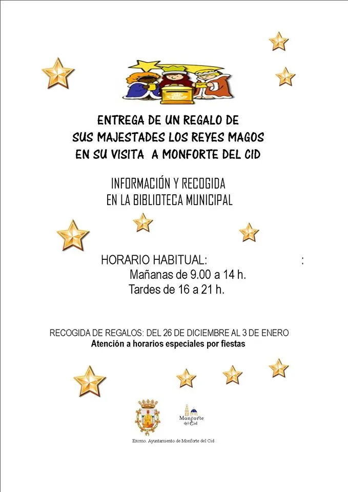 Entrega de un regalo a SS. MM. Los Reyes Magos en su visita a Monforte del Cid