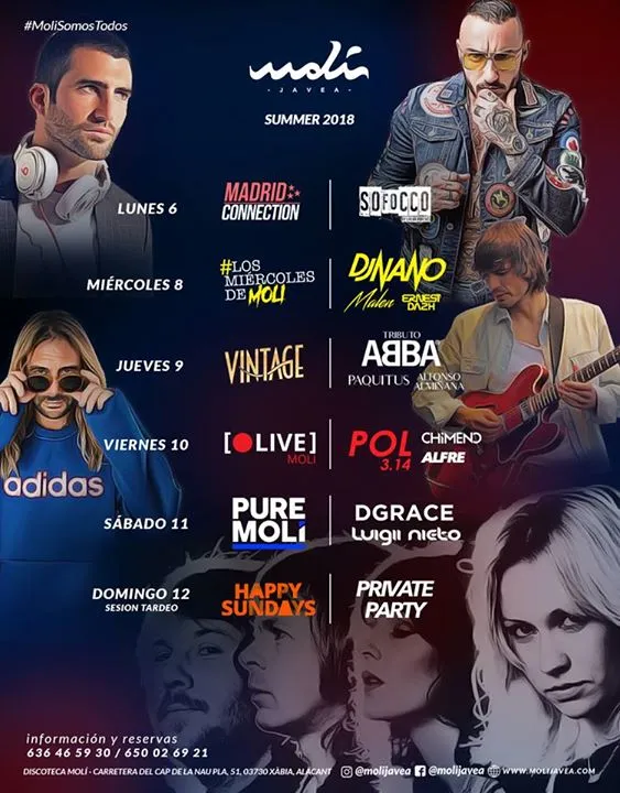 Espectáculos en Moli Javea 6-12 de agosto 2018