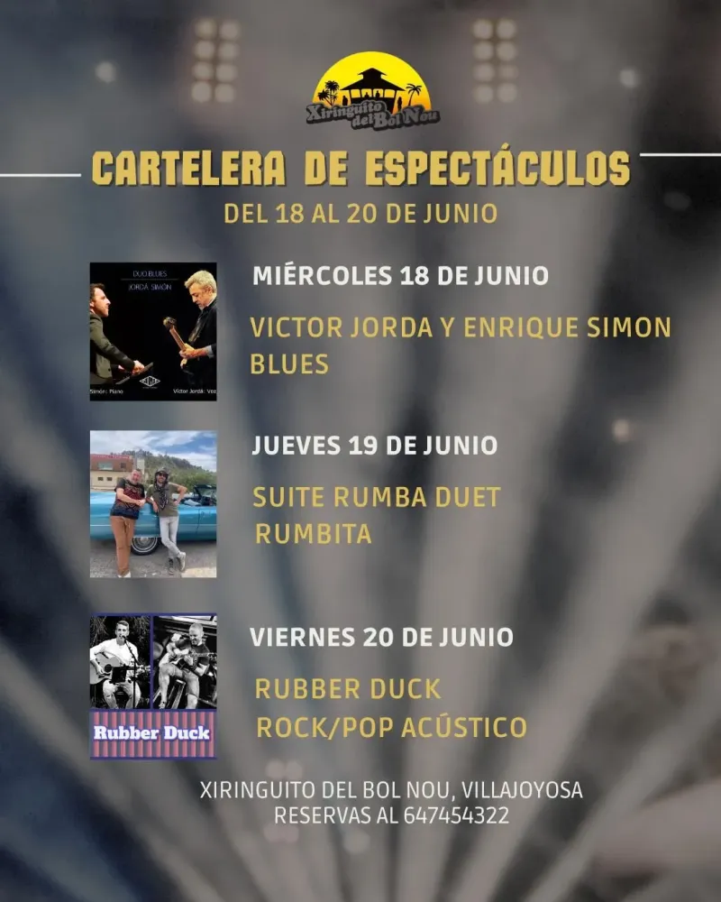 Espectáculos Xiringuito del Bol Nou 18 a 20 junio