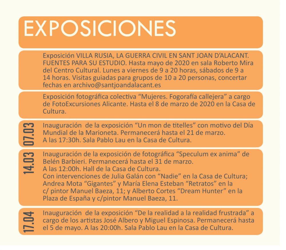 Exposiciones en San Juan de Alicante Marzo-Abril-Mayo 2020