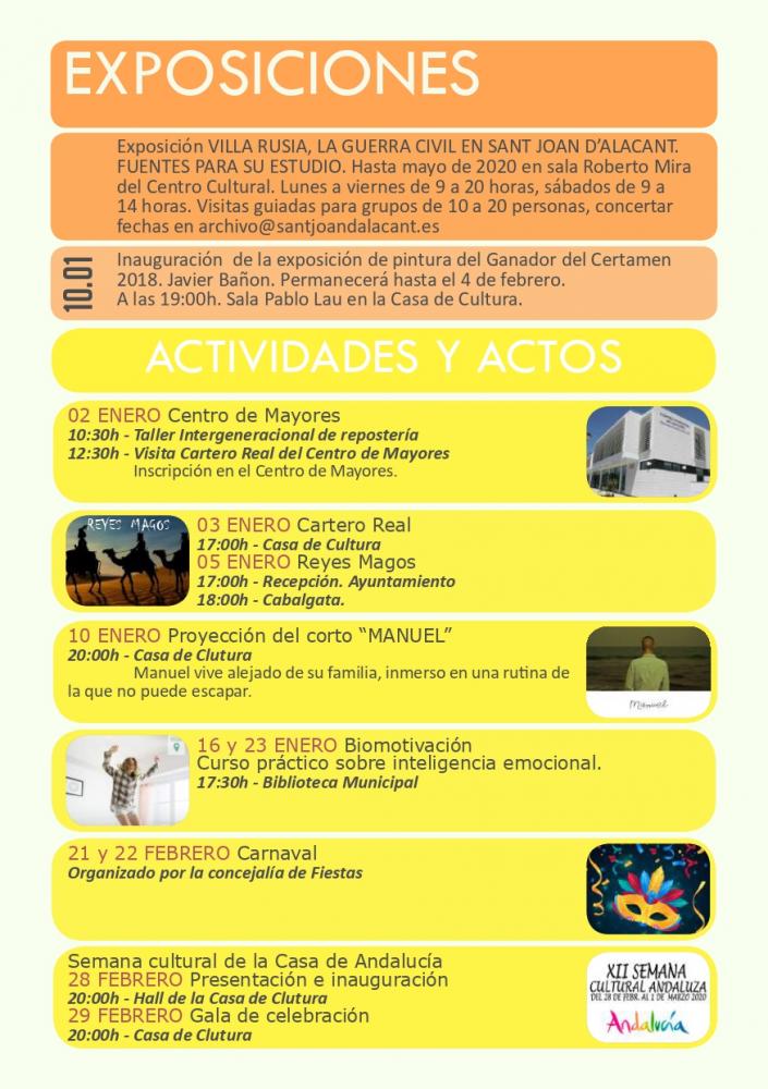 Exposiciones y actividades en San Juan de Alicante - Enero-Febrero 2020