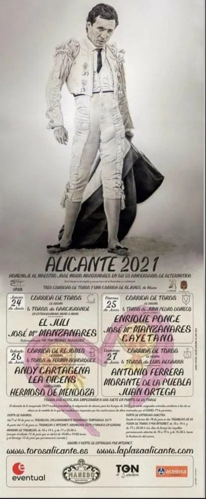 Feria Taurina de Hogueras 2021 en Homenaje a los 50 años de alternativa del maestro Manzanares