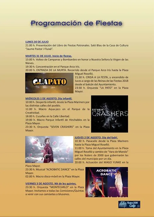 Fiestas patronales de Calpe 2018 - Programación