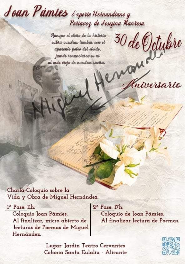 Homenaje al poeta Miguel Hernández en el jardín del Teatro Cervantes de la Colonia Santa Eulalia