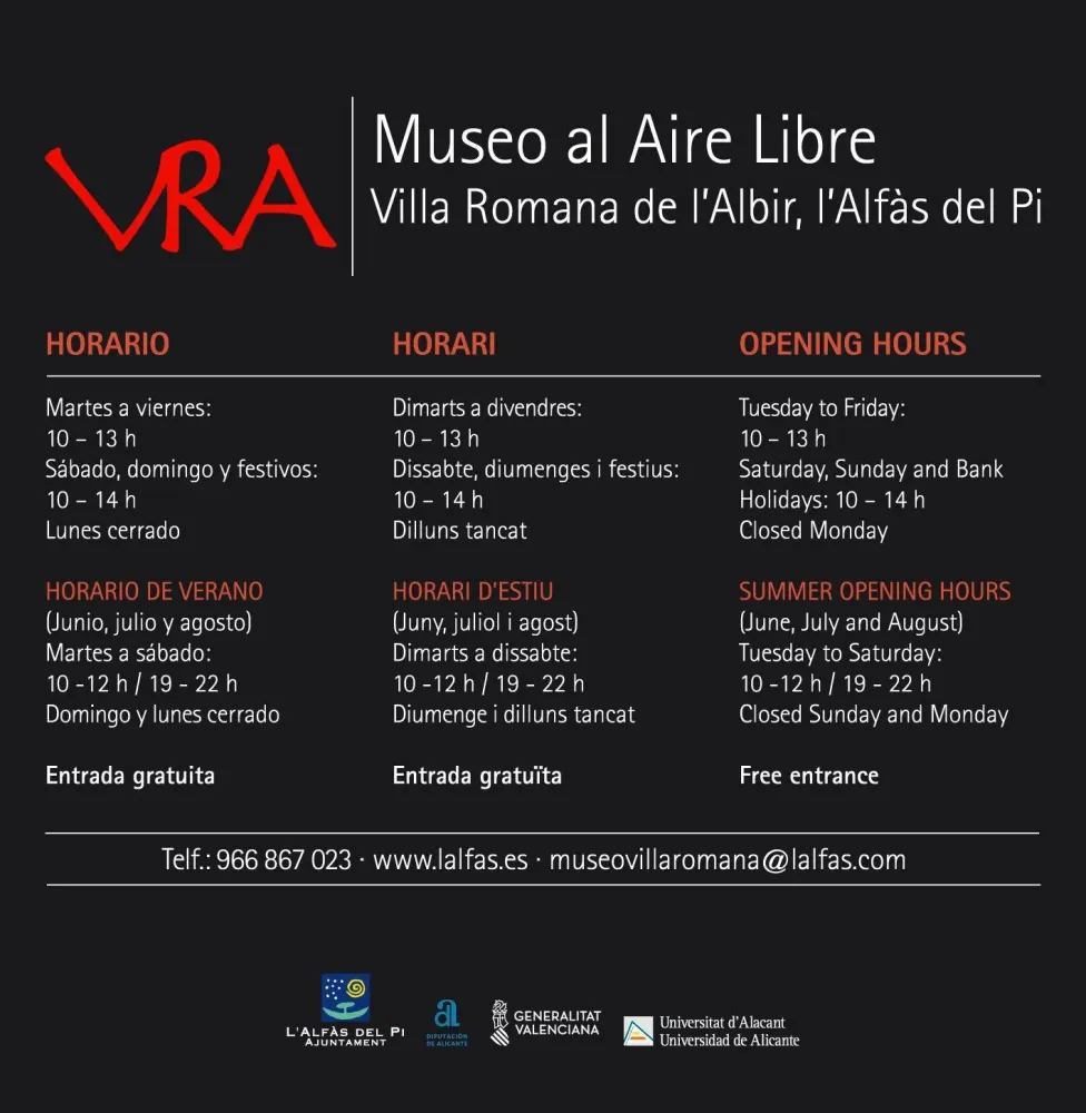 Horario de verano en el Museo al Aire Libre Villa Romana de l'Albir