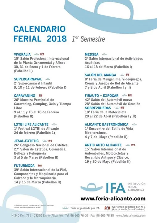 IFA - Calendario Ferial 2018 primer semestre