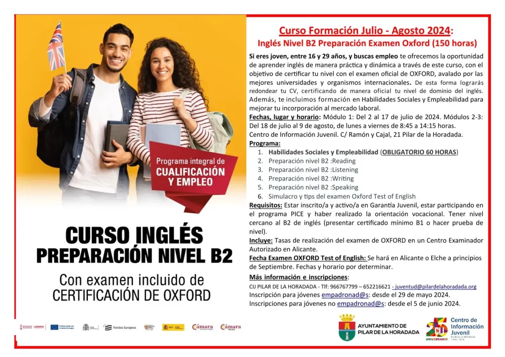 Inscripciones para el Curso Inglés Nivel B2 para Jóvenes de 16 a 29 Años