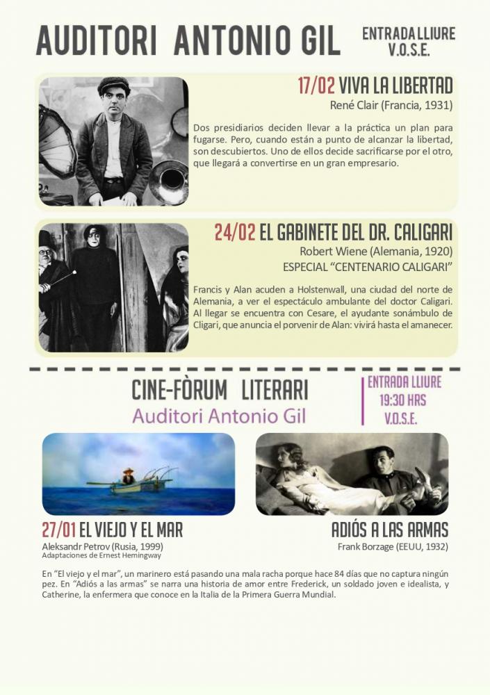 La Filmoteca 17 febrero y 24 febrero 2020 y Cine Forum Literario Enero - San Juan de Alicante