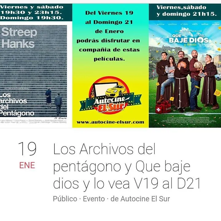 Los archivos del pentágono y "Que baje Dios y lo vea" en Autocine el Sur
