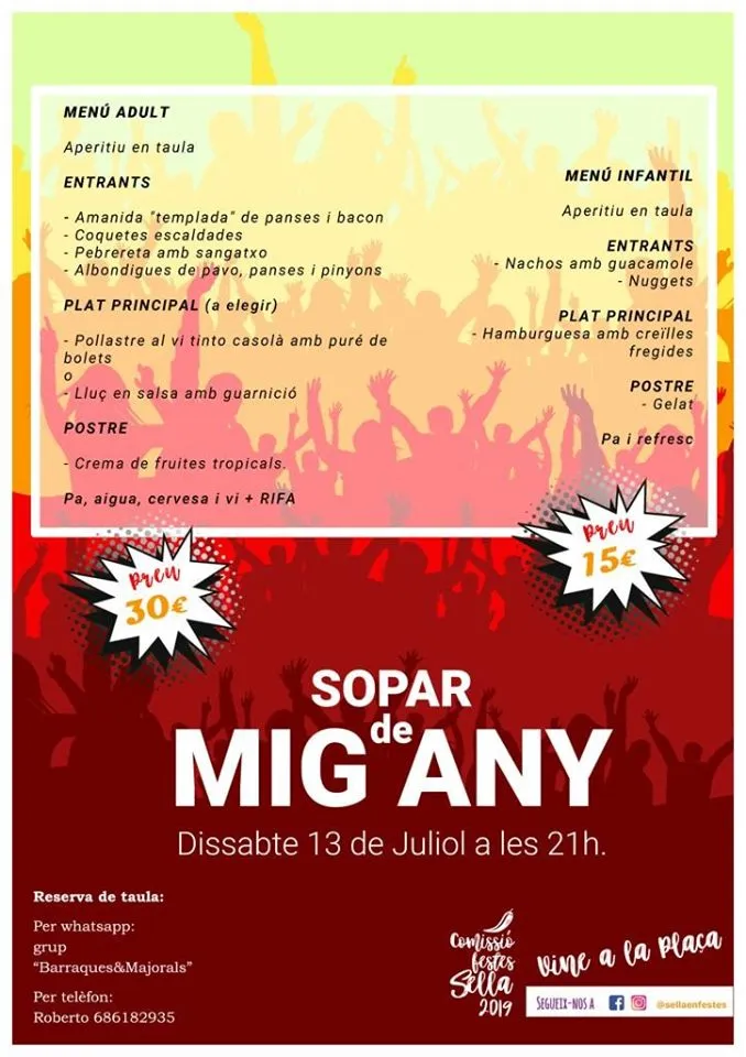 Menu Sopar de Mig Any a Sella