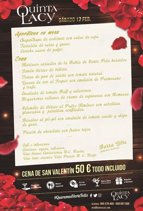 Menú con mucho amor de San Valentín de Quinta Lacy Elda