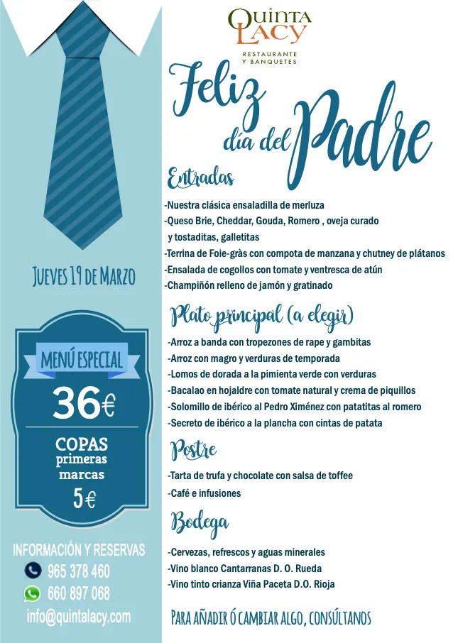 Menú día del Padre en Quina Lazy 2020