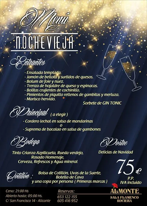 Menú nochevieja 2018 en Sala Almonte