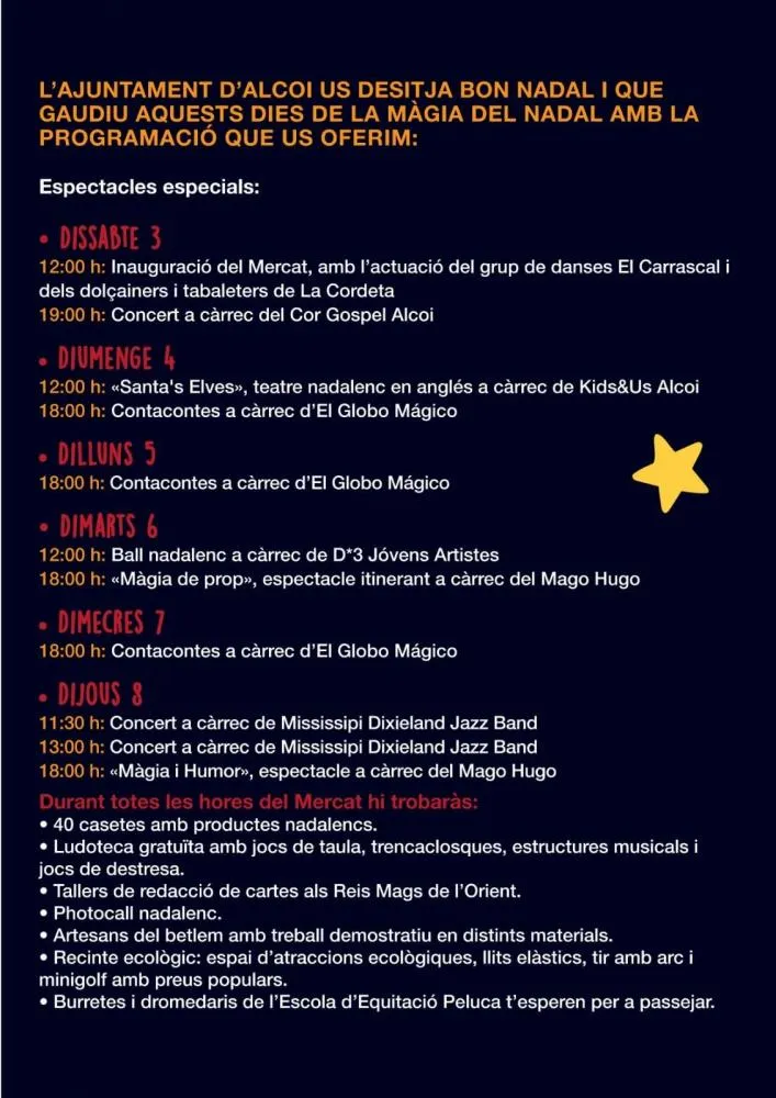 Mercado de Navidad Alcoy Programación 2022