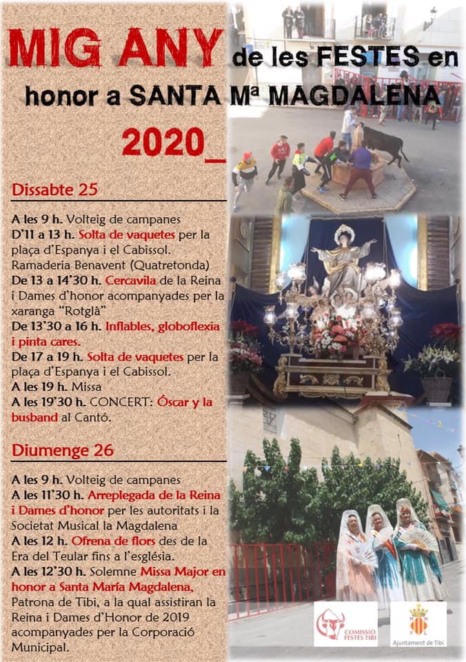 Mig Any de las fiestas en honor a Santa Mª Magdalena 2020 Tibi