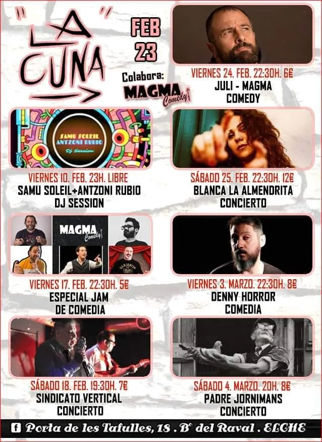 Monólogos y Conciertos en La Cuna - Febrero-Marzo 2023