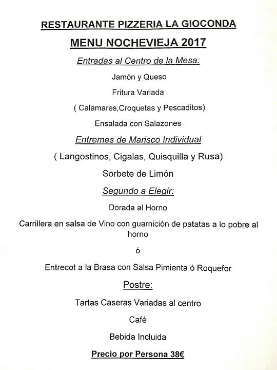 Nochevieja 2017 en Pizzería La Gioconda