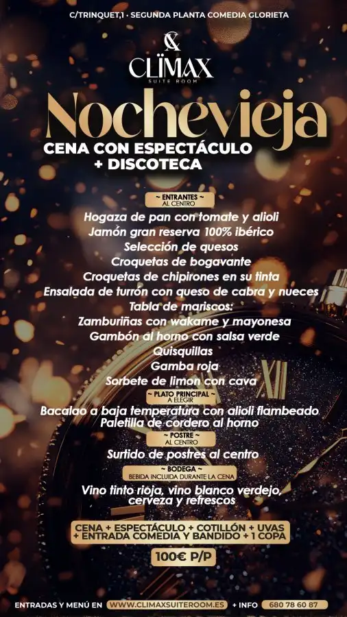 Nochevieja Cena + espectáculo + discoteca