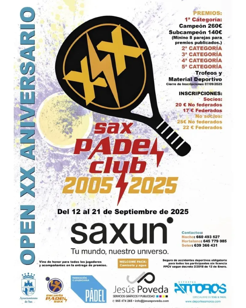 Open XX Aniversario del Sax Pádel Club 2025