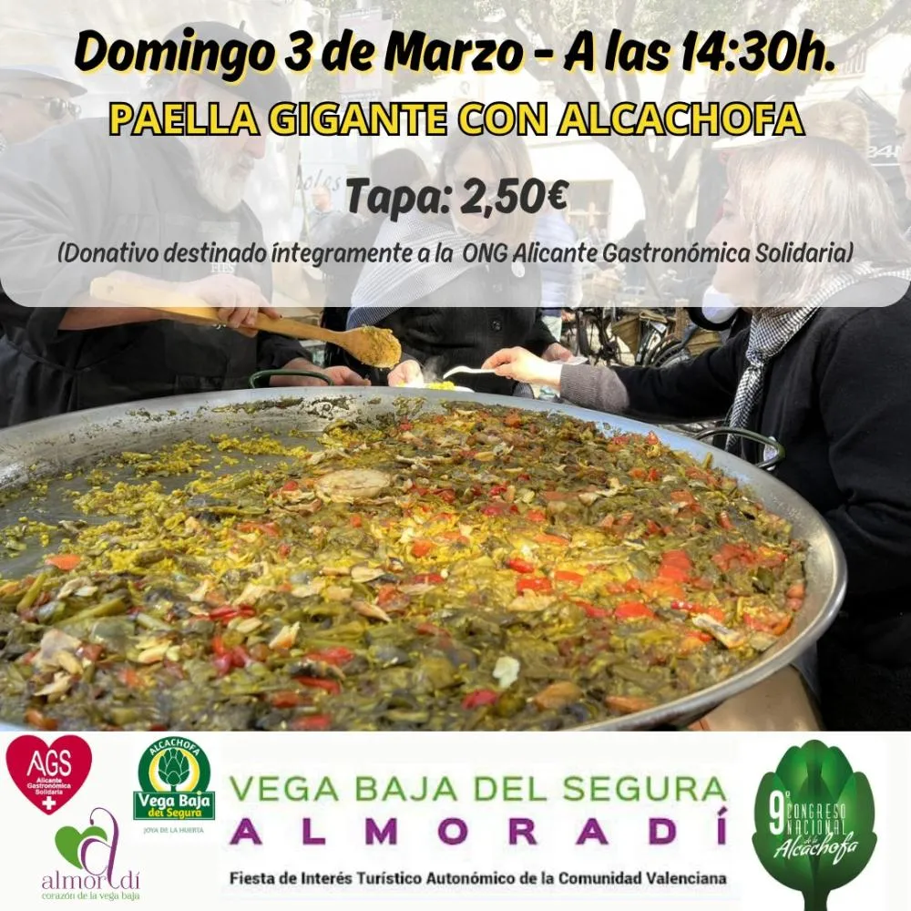 Paella gigante con alcachofa